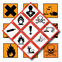 Label pictograms of hazardous substances or mixtures