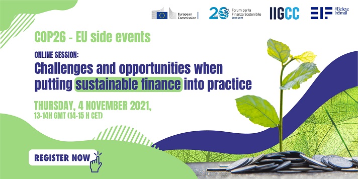 Banner for COP26 side event on sustainable finance