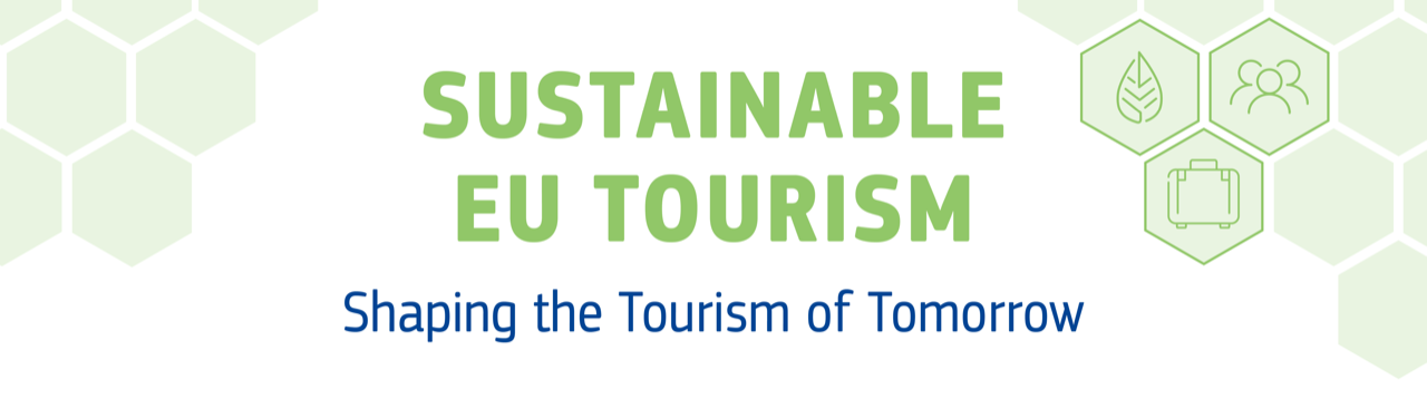 The words "Sustainable EU Tourism: Shaping the tourism of tomorrow" appear.