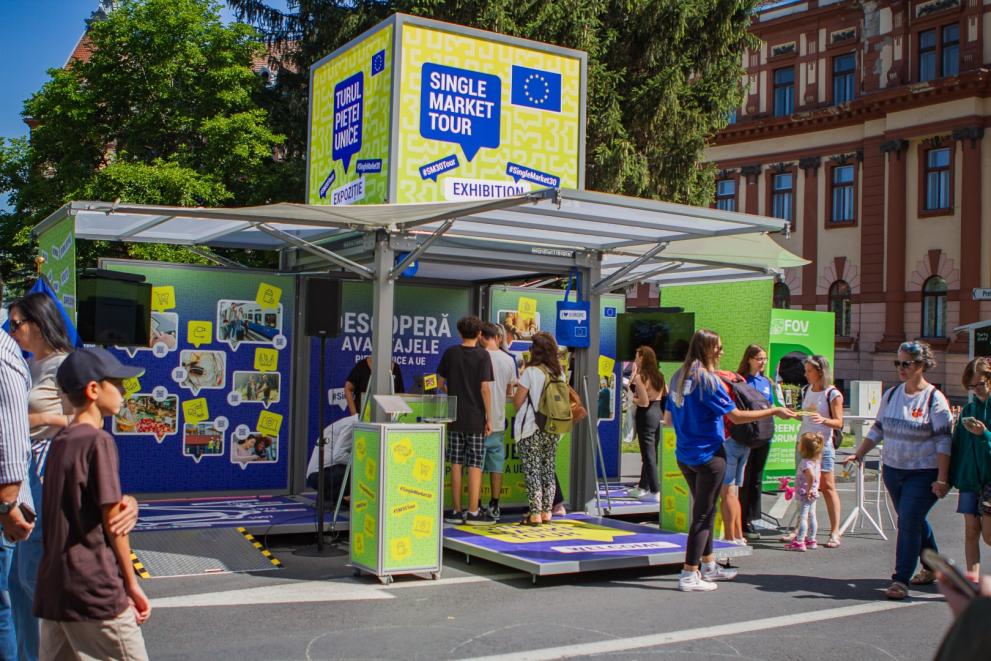 General view of the Single Market Tour booth