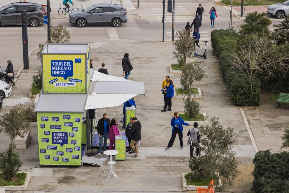 Birds-eye view of the Tour booth