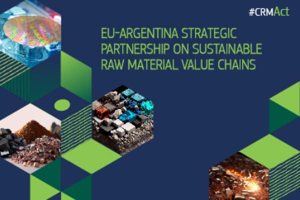 Images of minerals that have been mined from the earth. The caption is: "EU-Argentina Strategic Partnership on sustainable raw material value chains"