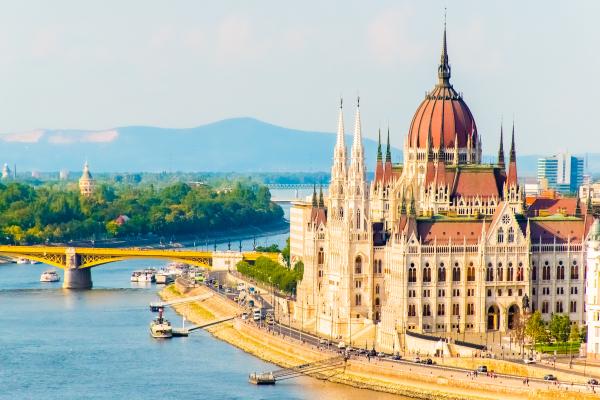 Hungarian parliament building on the Danube river in Budapest