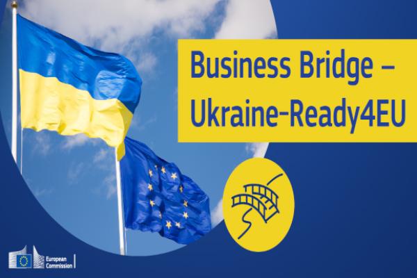 Business Bridge: Flags of Ukraine and EU