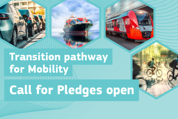 Banner stating that the Mobility transition pathway call for pledges is open